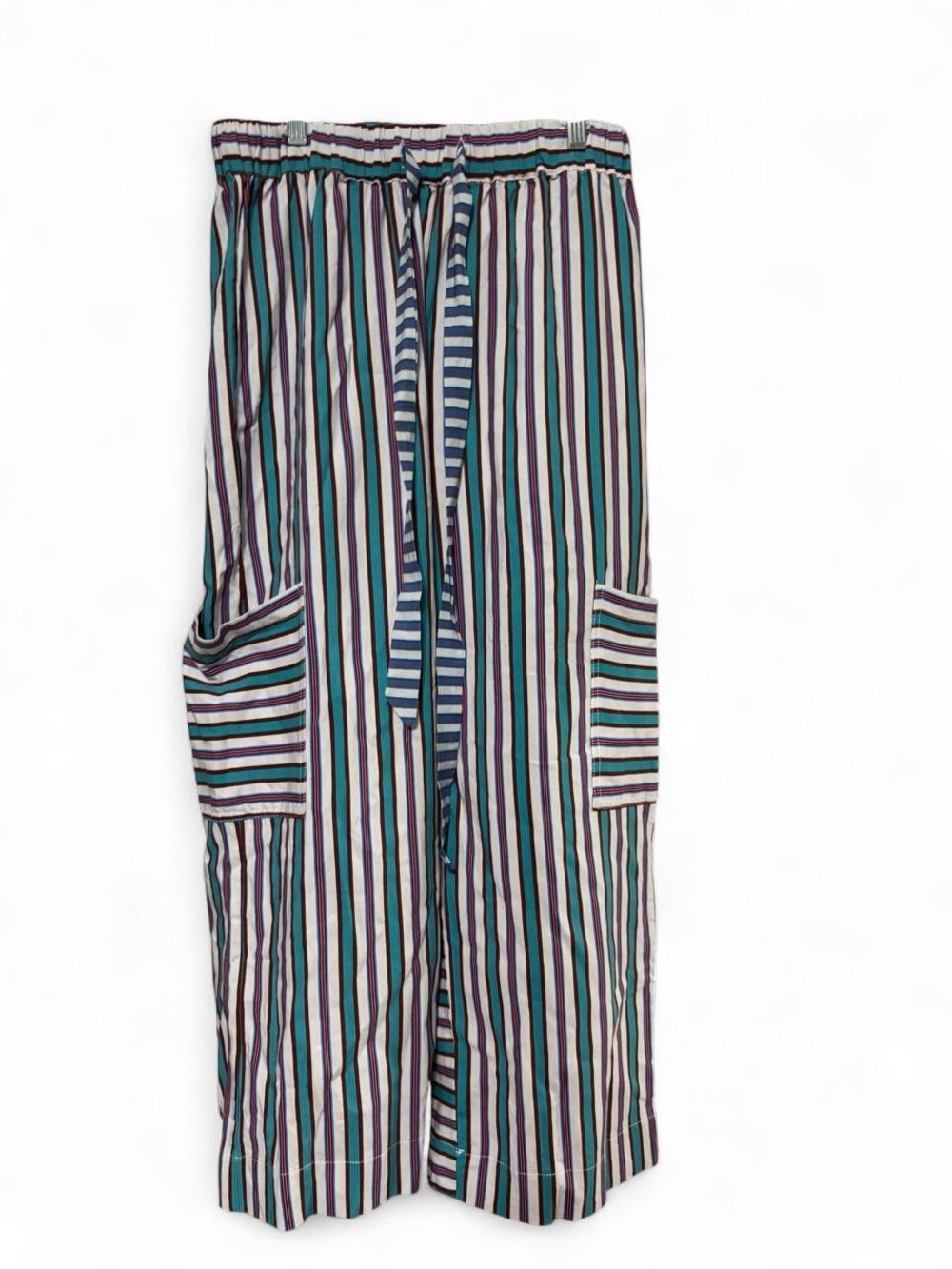 Wide-Leg Striped Women's Pants - Teal, Navy, Purple & White